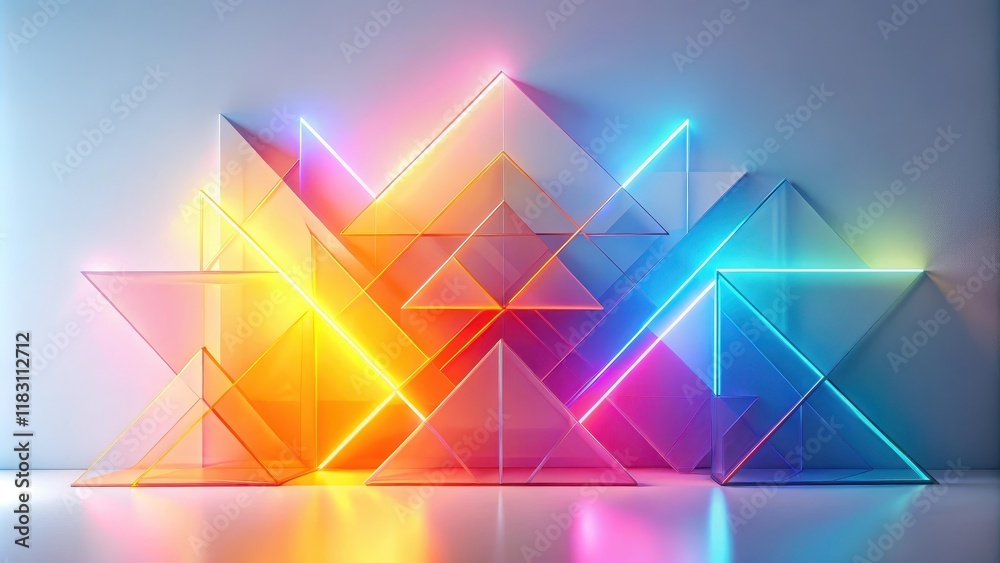 Abstract Composition of Illuminated Glass Triangles and Geometric Shapes Abstract Composition of Illuminated Glass Triangles and Geometric Shapes