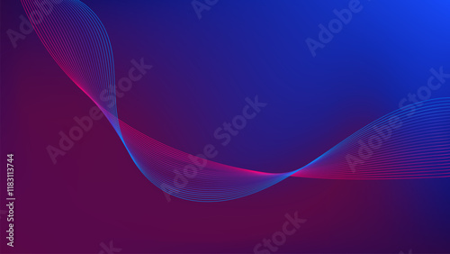 Wavy blue and red blended lines with blue red gradient mesh abstract background