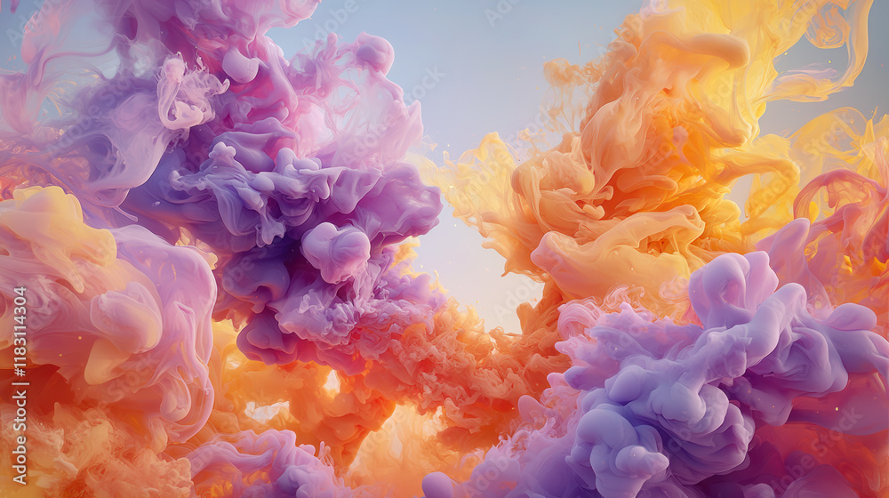 Obraz premium Vivid plumes of smoke in bright purple and neon yellow create stunning visual. swirling colors evoke sense of wonder and creativity