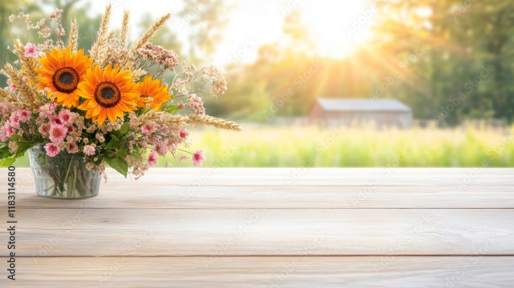 Sunny Summer Bouquet on Rustic Wooden Table Sunny Summer Bouquet on Rustic Wooden Table