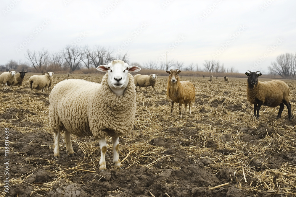 Fototapeta premium Sheep in the Middle of a Pasture