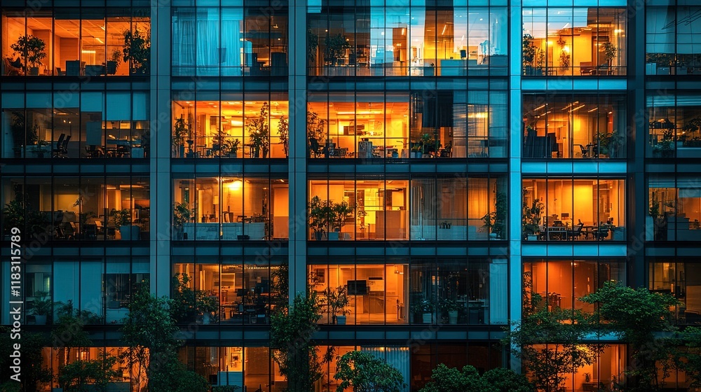 Illuminated Office Building Windows At Night Illuminated Office Building Windows At Night