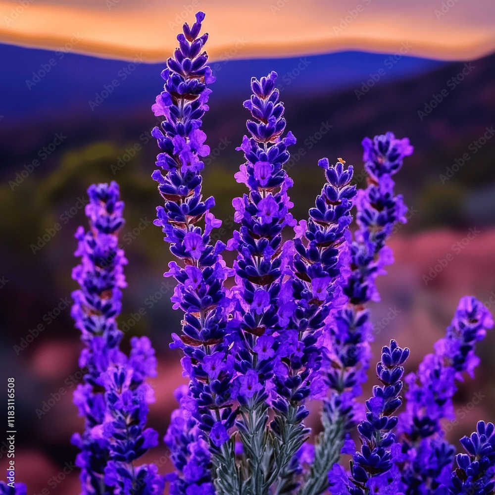 Naklejka premium photography of lavender under sunset