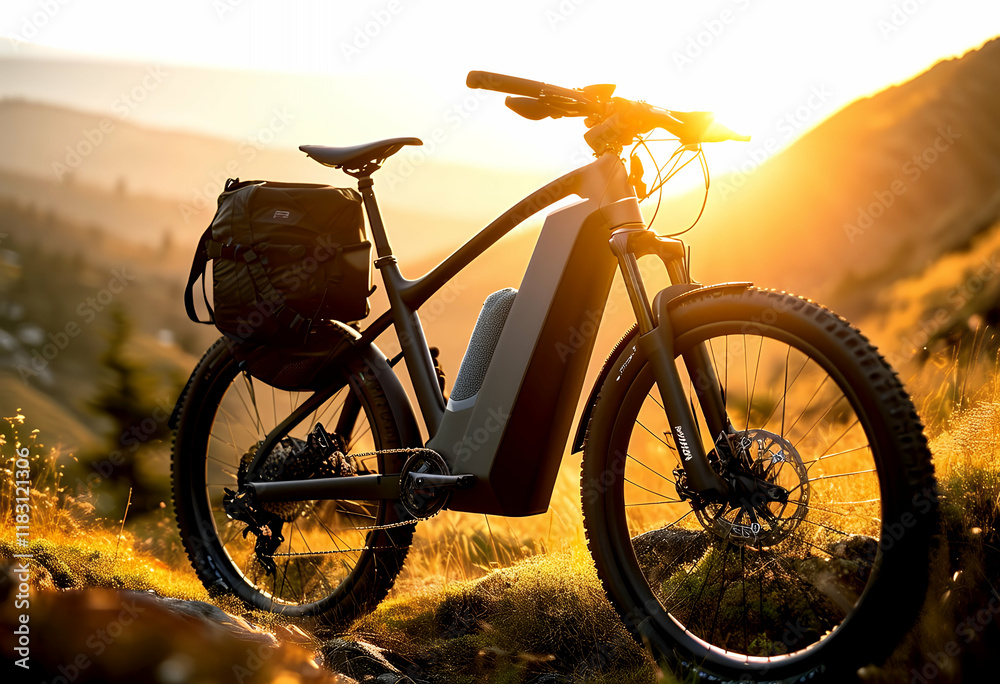 Obraz premium pedelec mountainbike bike fahrrad akku accumulator mountain battery fit fitness recharge relaxing stream energy senior sport spring environment environmentalism path exhaust drive