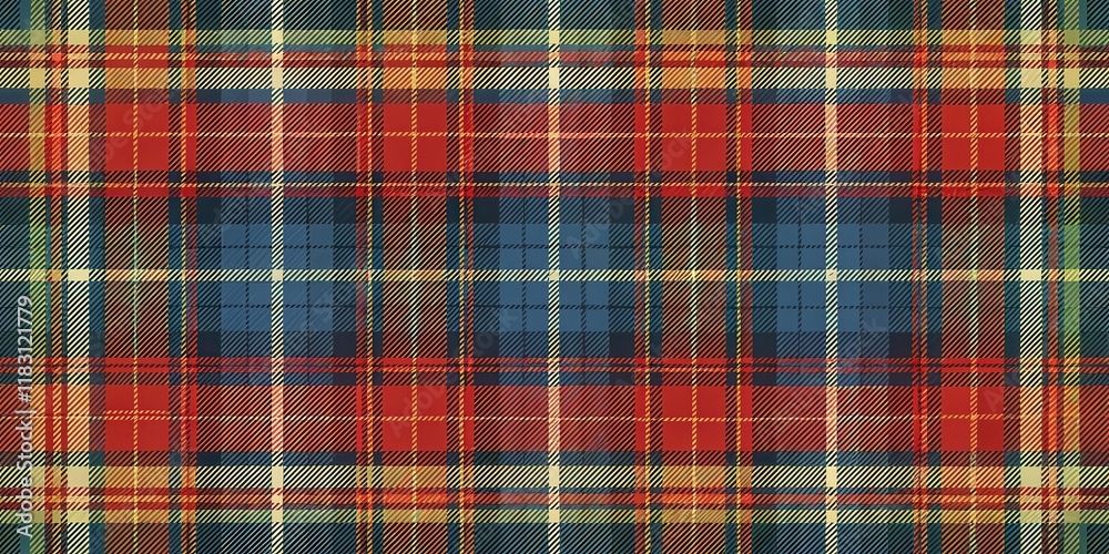 A Seamless Pattern of Interwoven Red, Blue, and Beige Plaid Fabric Featuring a Textured Appearance A Seamless Pattern of Interwoven Red, Blue, and Beige Plaid Fabric Featuring a Textured Appearance