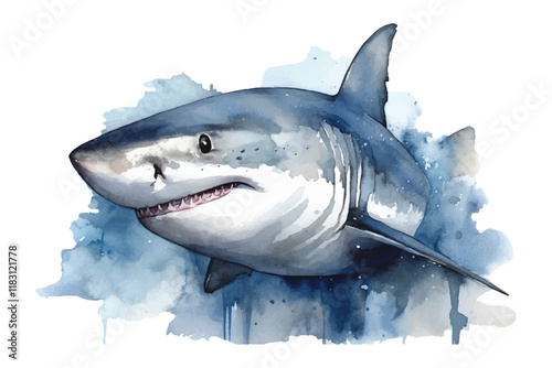 Majestic great white shark in watercolor art photo