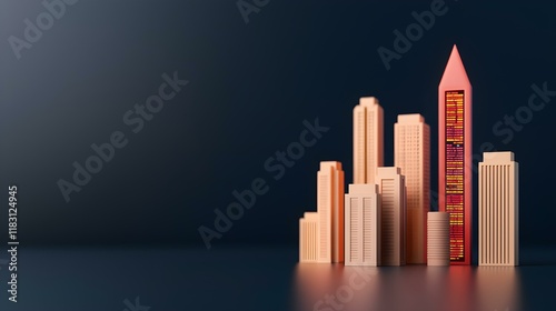 Urban Cityscape Model with Colorful Skyscrapers and Modern Architecture Design