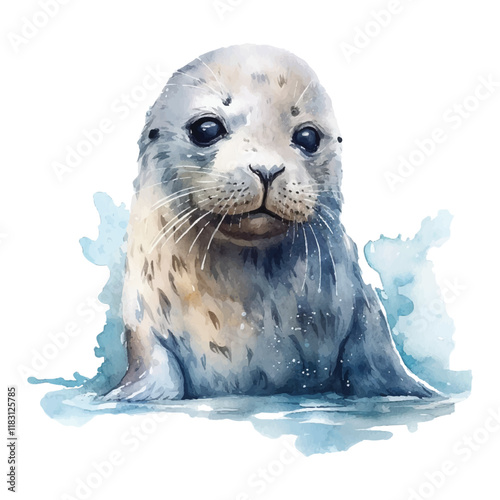 Cute watercolor seal pup vector illustration