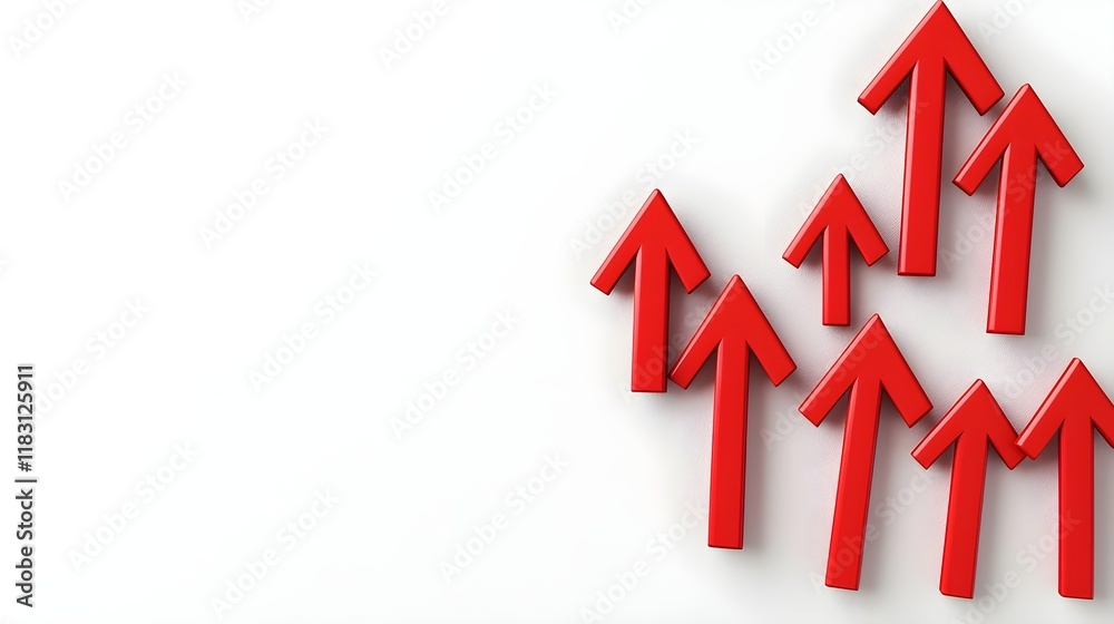 Red Directional Arrows Indicating Growth and Progress on White Background, Generative AI. Red Directional Arrows Indicating Growth and Progress on White Background, Generative AI.