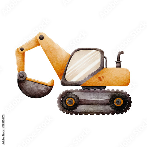 Construction Vehicle Watercolor Vector with Orange Excavator on White Background design