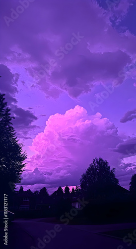 Purple Twilight: A Serene Suburban Sunset photo