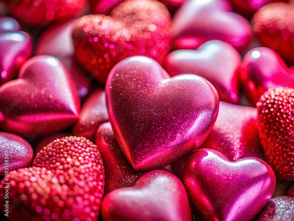Obraz premium Macro Valentine's Day Hearts: Close-up of Red and Pink Heart Shapes, Romantic Love Theme