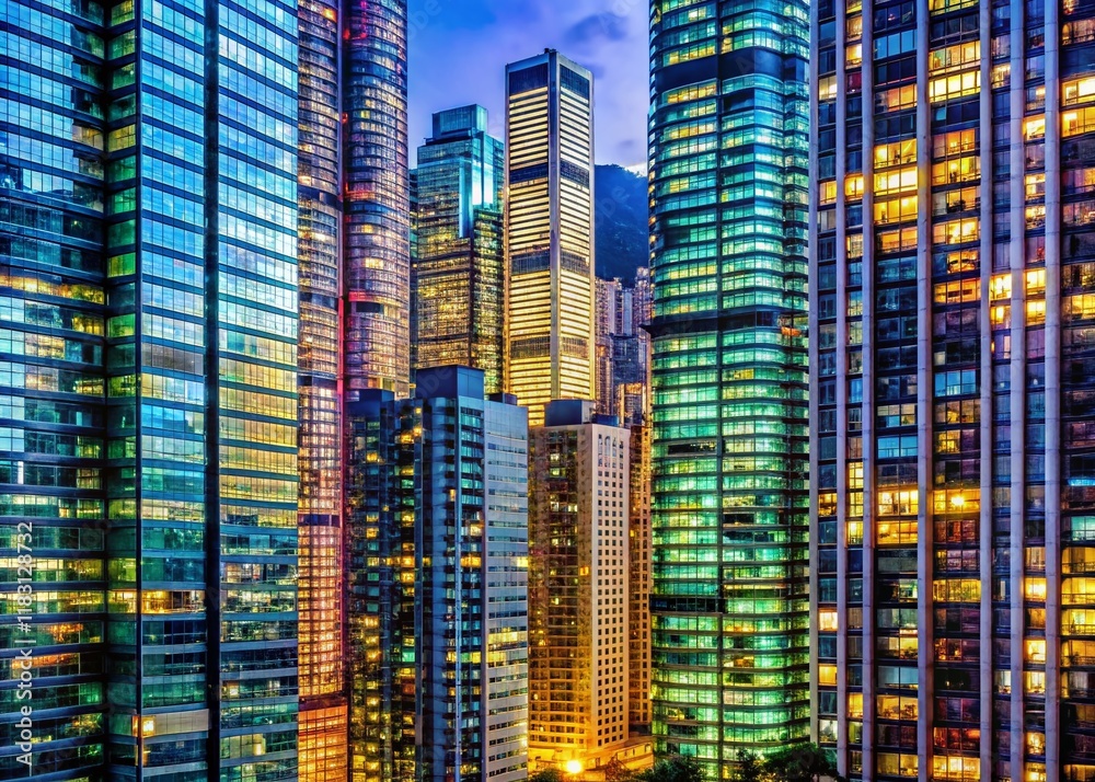 Macro View of West Kowloon Skyscrapers, Hong Kong - Architectural Details Macro View of West Kowloon Skyscrapers, Hong Kong - Architectural Details