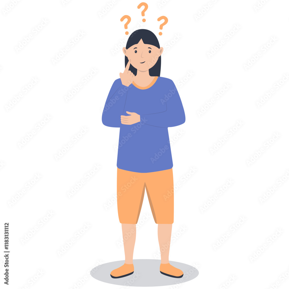 Young People Thinking and Asking Question. Flat Cartoon Vector Illustration. Young People Thinking and Asking Question. Flat Cartoon Vector Illustration.
