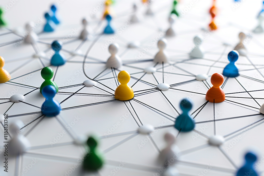 Social Network Concept with Connected People Icons and Digital Connections Social Network Concept with Connected People Icons and Digital Connections