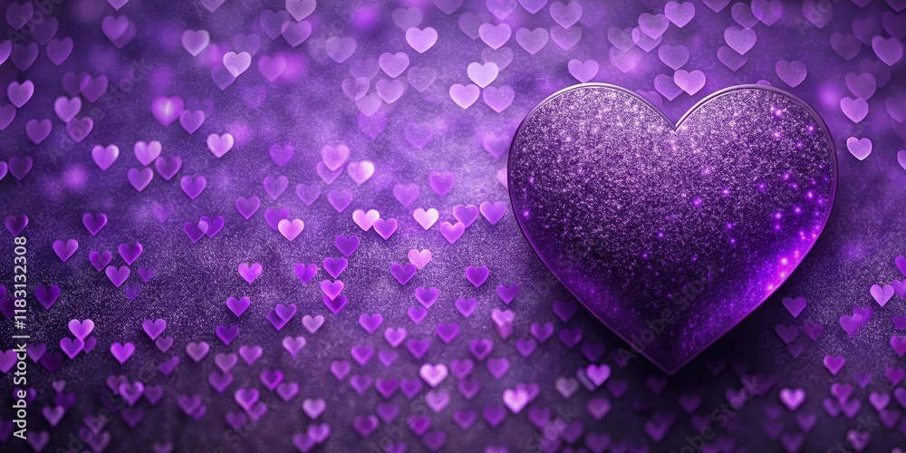 Fototapeta premium Sparkling Purple Heart with a Glittering Background of Smaller Hearts