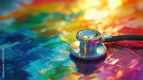 Stethoscope on Colorful Rainbow Background Symbolizing Pride