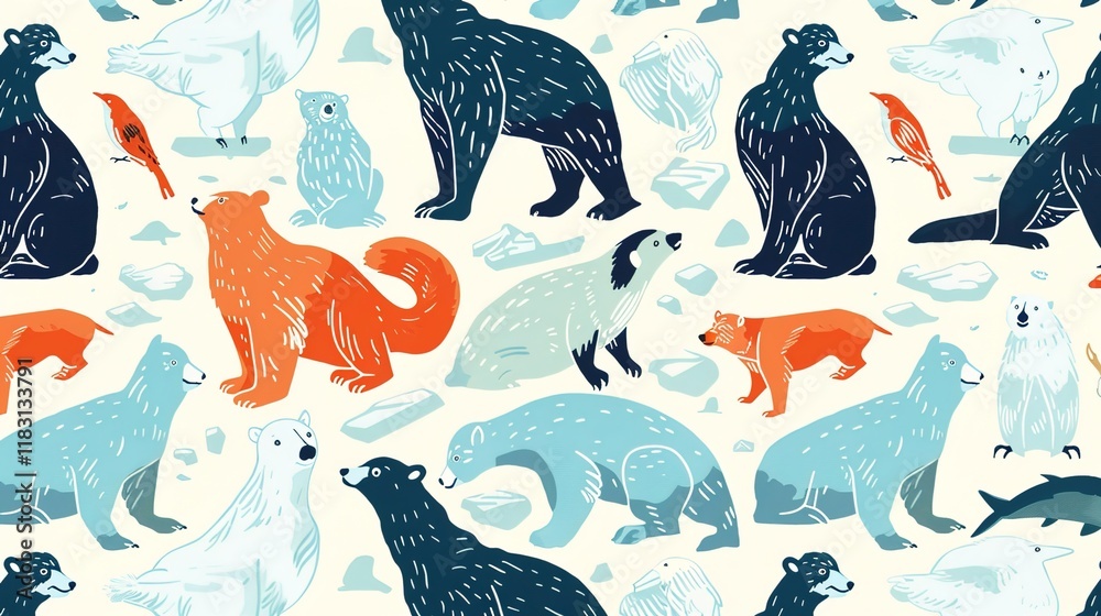 Fototapeta premium arctic animal seamless pattern wallpaper