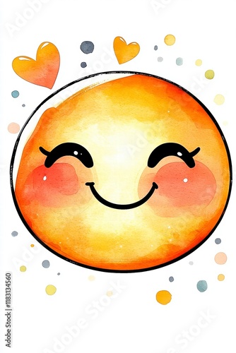 Happy smiling face with hearts digital illustration joyful mood colorful background whimsical style photo