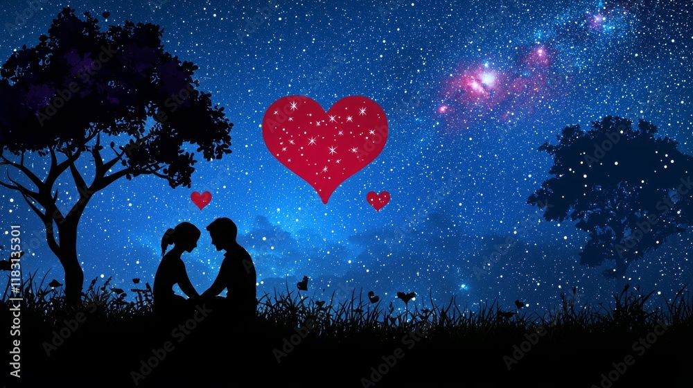 Obraz premium Romantic Couple Under a Starry Night Sky