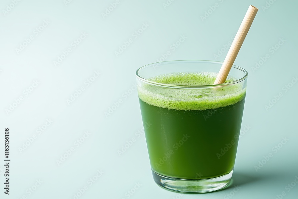 Fresh Green Juice in Tumbler with Bamboo Straw Fresh Green Juice in Tumbler with Bamboo Straw