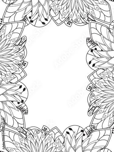 All these designs are hand-drawn and unique 
Beautiful Flowers Border black and white illustration for adult coloring book,
This is a printable Beautiful Zentangle Coloring page for KDP Interior,