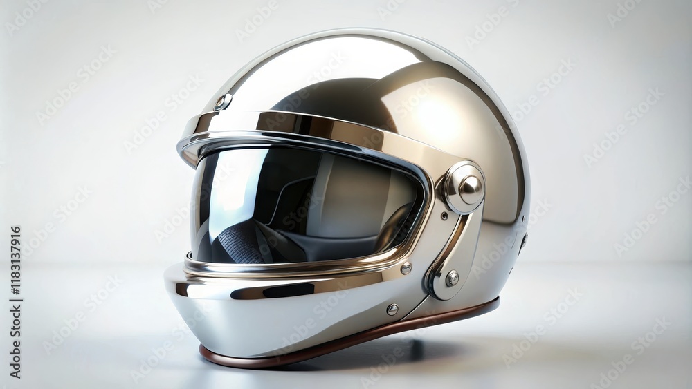 Fototapeta premium Sleek Chrome Motorcycle Helmet with Protective Visor and Stylish Design
