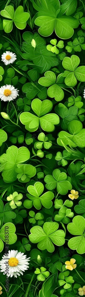 Lush green clover and daisy field nature scene vibrant plants fresh environment close-up view serenity and growth Lush green clover and daisy field nature scene vibrant plants fresh environment close-up view serenity and growth