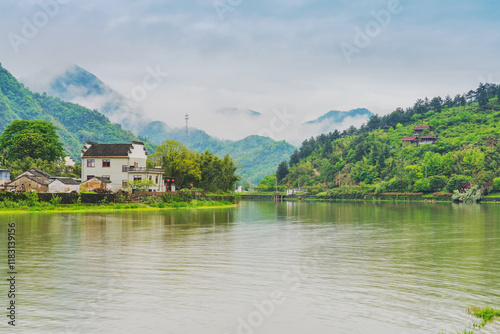 Tourism Scenery of Ancient Towns, Ancient Buildings, and Rivers in the Mountainous Areas of Anhui Province, China On April 22, 2024 photo