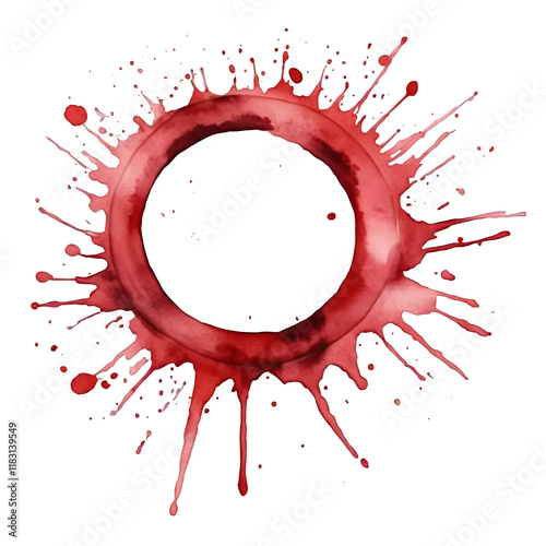 A red watercolor ring stain splash is presented, isolated against a white or transparent background.