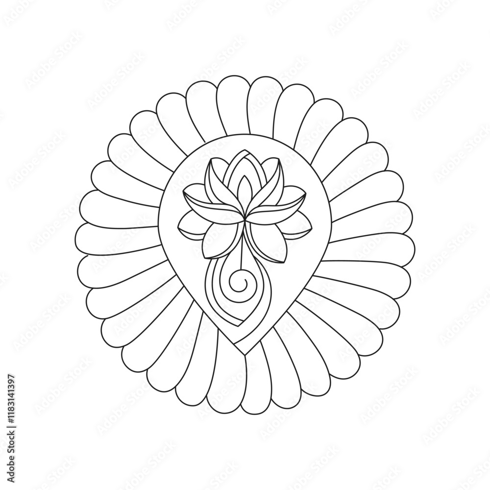 Ornamental lotus flower on sacred geometry sign Ornamental lotus flower on sacred geometry sign
