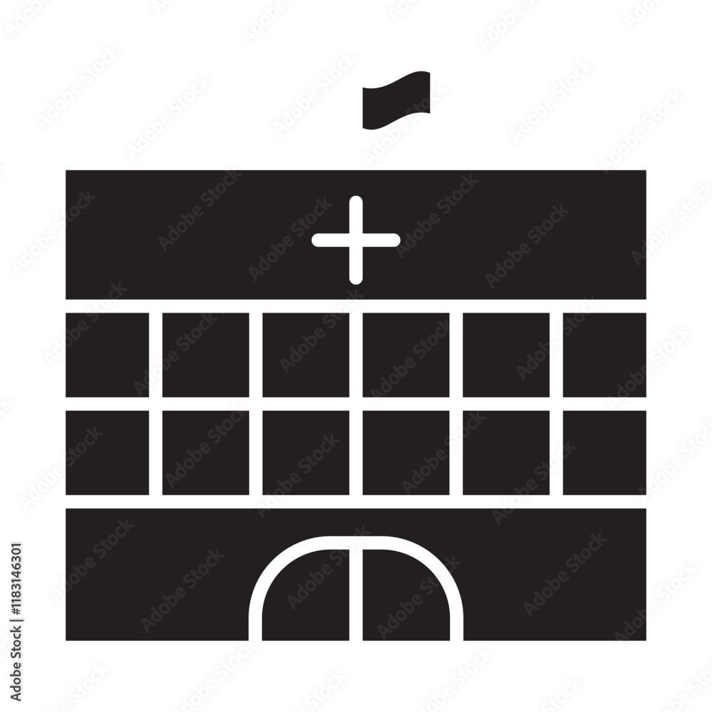 Fototapeta premium Hospital building icon in glyph style