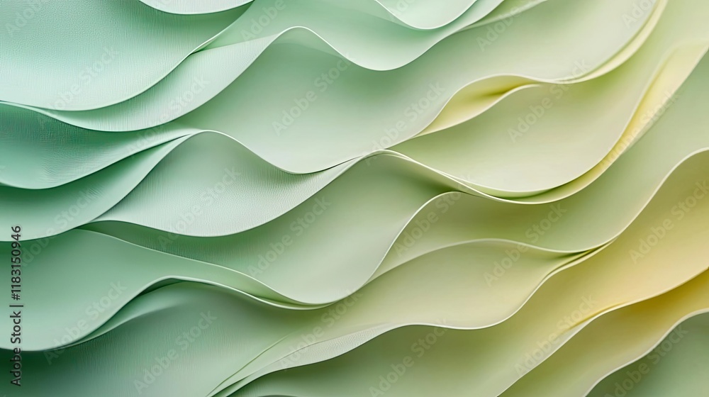 Fototapeta premium Layer abstract background concept. Abstract wave patterns in calming green and yellow tones for creative projects.