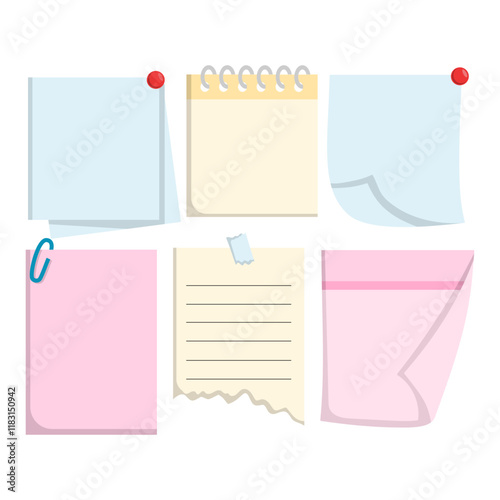 Set of cartoon stationery, Sticky note illustration set