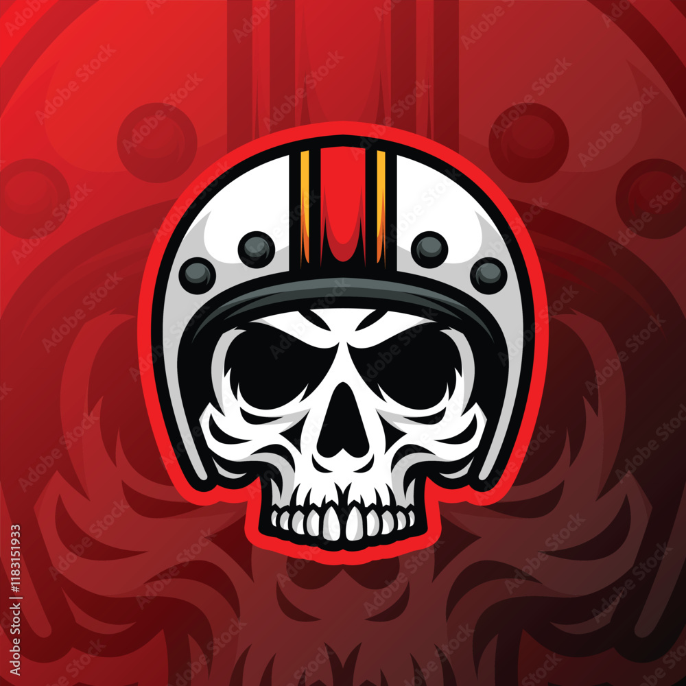 Fototapeta premium illustration of a skull head mascot wearing a helmet