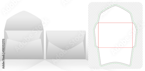 envelope packaging die cut templates design. 3d mock up wrapping envelopes for your message, packaging branding, products compartments unique designs, minimalist conceptual holder, wedding invitations