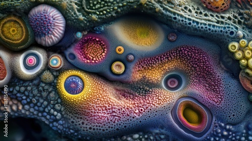 Microscopic view of hydrogen and nitrogen molecules interacting, vivid colors, intricate details 