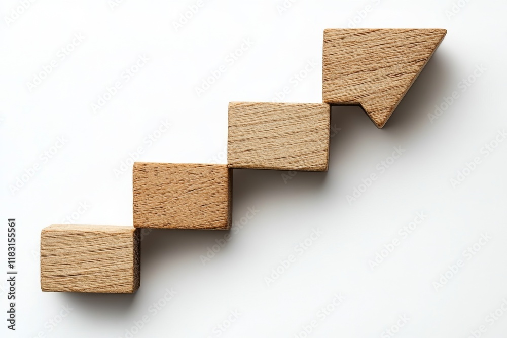 Wooden blocks forming ascending stairs symbolizing growth and progress Wooden blocks forming ascending stairs symbolizing growth and progress