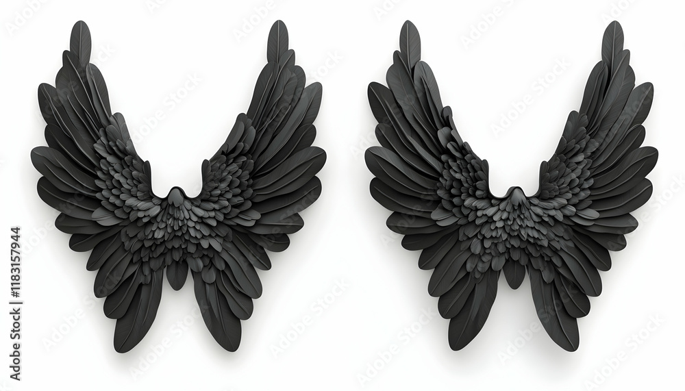 Fototapeta premium Majestic Black Angel Wings: A Pair of 3D Rendered Wings