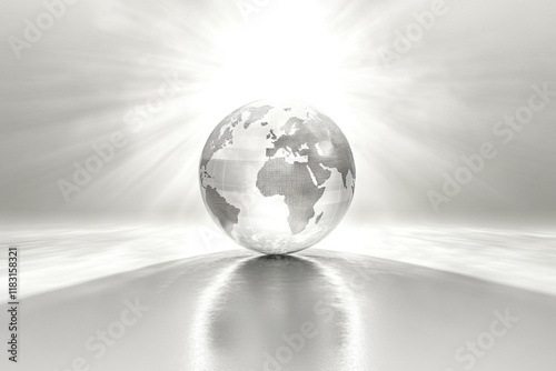 Glowing earth hologram radiating light in a futuristic abstract setting