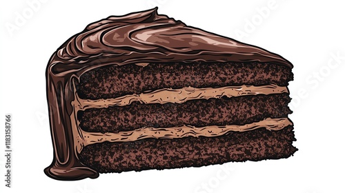 a 2D cartoon illustration of a slice of chocolate cake with frosting, sweet and decadent, white background--ar 16:9 photo