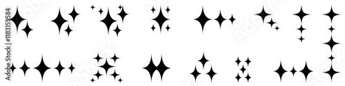 Y2K Aesthetic Sparkling Stars Retro Trendy Minimalistic Abstract Design for Futuristic Digital Graphics, Posters and Illustration Resources