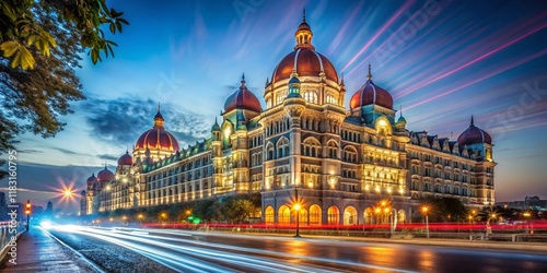 Majestic Mumbai Landmark: Long Exposure Taj Mahal Palace Hotel Night Photography