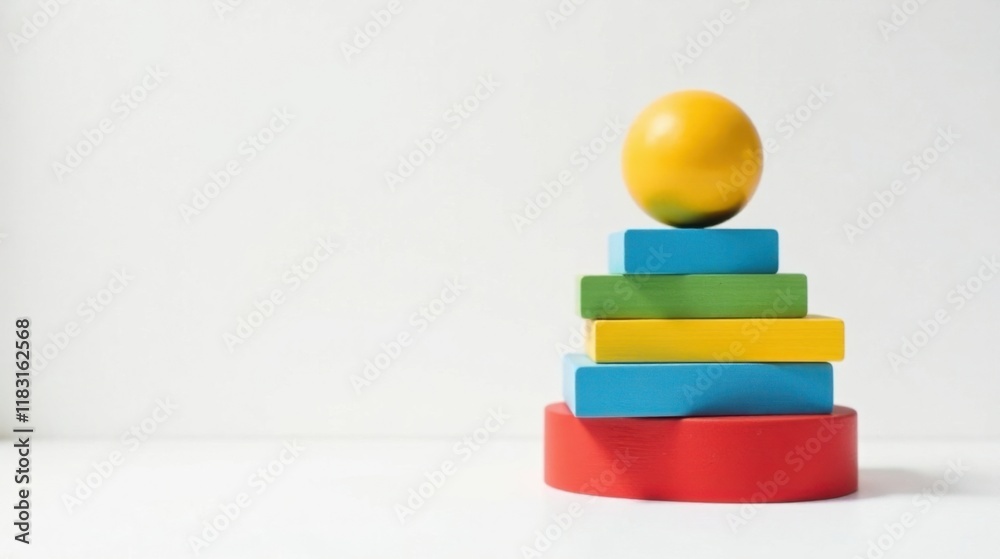 Colorful Wooden Blocks Stacked with Ball on Top Colorful Wooden Blocks Stacked with Ball on Top