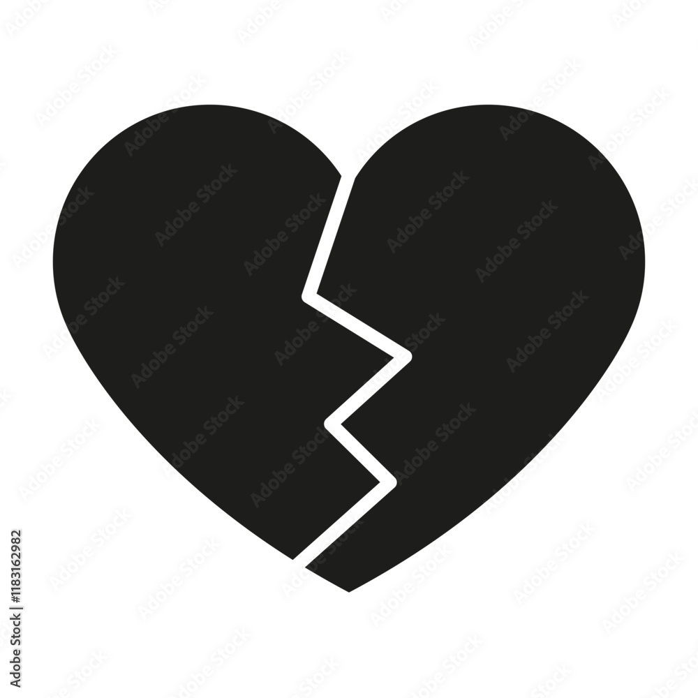 Broken heart icon in glyph style Broken heart icon in glyph style