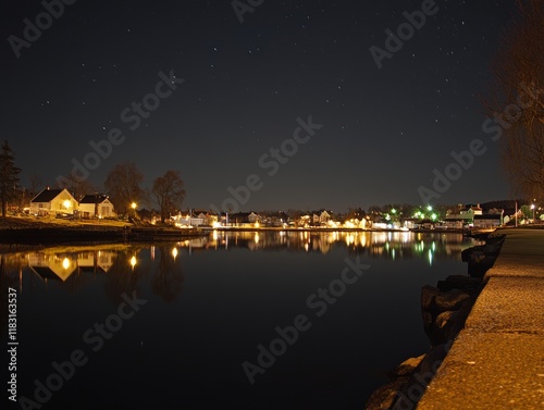 Nighttime view of the Aurora Borealis over Henningsvaer - ai photo