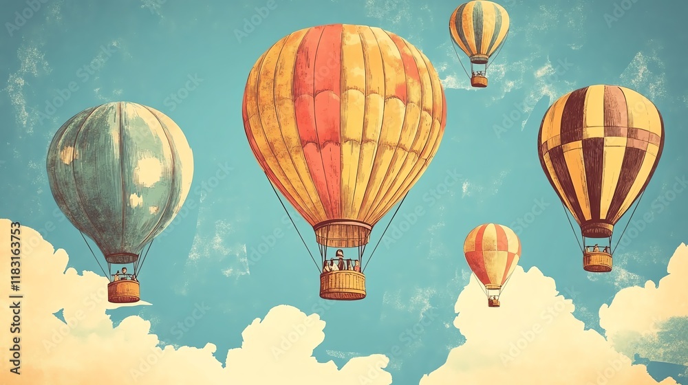 Obraz premium Hot air balloons floating in the sky.