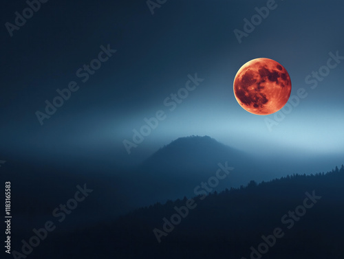 Experience the Enchantment of the Blood Moon: A Stunning Celestial Event Where the Earth's Shadow Casts a Reddish Hue During a Total Lunar Eclipse photo