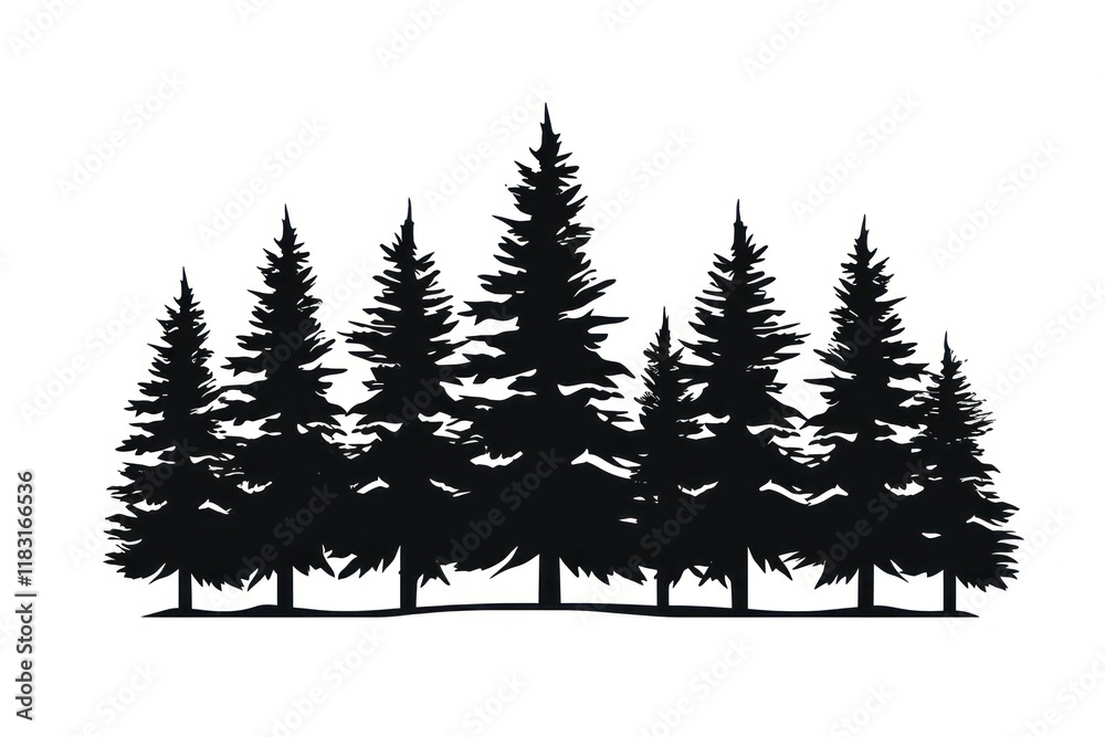 Fototapeta premium Pine tree silhouette clip art chandelier stencil plant.