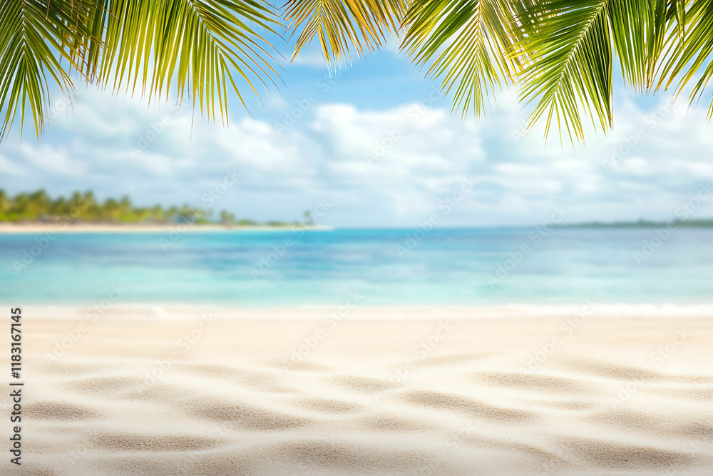 beach landscape with palm leaves beach landscape with palm leaves